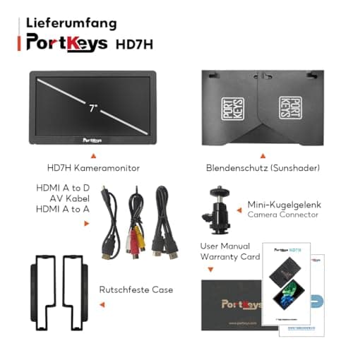 Portkeys HD7H 1000nit DSLR Camera Field Monitor 7 Inch 1280x720 IPS Camera Monitor Support 4K30p HDMI Input with Top Shortcut Keys and Sunshade 10