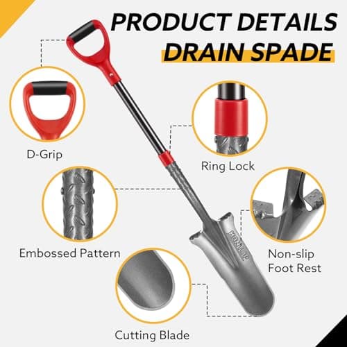 Hantop Drain Spade, Digging Garden Shovel with Fiberglass Handle for Digging,Gardening,Trenching,Transplanting,44 inches 4