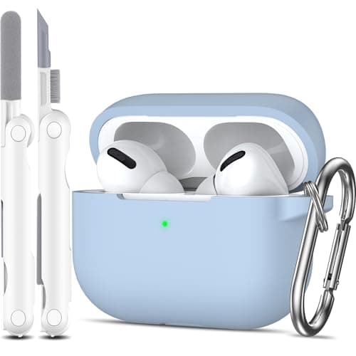 MHYALUDO for AirPods Pro Case Cover, Military Grade Anti-Fall Soft Silicone Shock-Absorbing Protective for AirPods Pro Case Skin Touch with Keychain and Cleaning Kit, Sky Blue