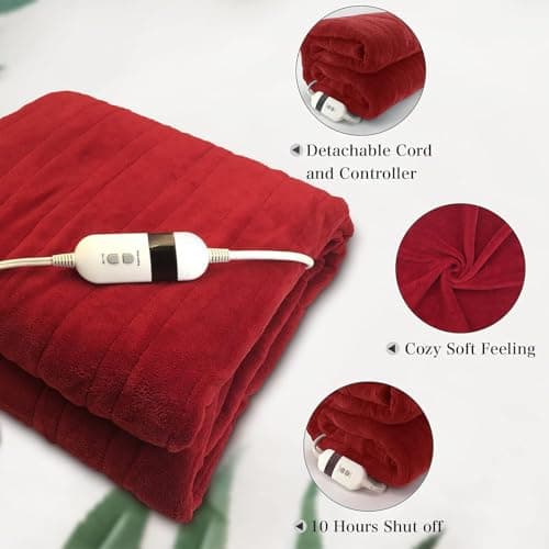 SELEPHANT Heated Blanket Twin Size, Burgundy, 50" x 70" Electric Throw Blankets with 5+1 Heat Settings Flannel Heating Blanket, 10hrs of Auto Off, Machine Washable-2 Years Warranty 5