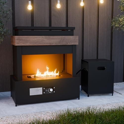 INTER HUT 35’’ Smokeless Outdoor Propane Fireplace with Tank Storage, CSA Certified 50,000 BTU Patio Fire Pit with Cover for Garden, Backyard, Patio, Black/Beige 5
