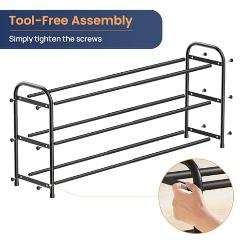 ENJOYBASICS Expandable Shoe Rack, 3 Tier Adjustable Shoe Organizer Shelf for Closet, Black Metal Free Standing Shoe Rack Storage for Small Space, Entryway 8