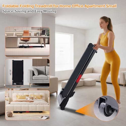 Portable Walking Pad with Handle Bar & Adjustable Incline, 350LBS Capacity Small Treadmill for Small Spaces, 3.5HP Compact Electric Under The Desk Treadmills with Handles for Home Small, 0.6-7.6MPH 8