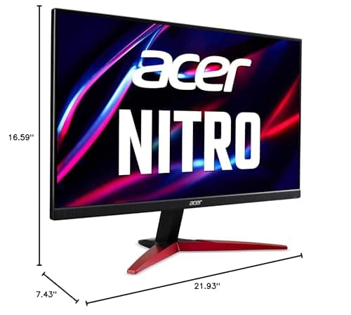 acer Nitro 24.5 Inch FHD 1920 x 1080P ZeroFrame Design PC Gaming Monitor | AMD FreeSync Premium | Up to 250Hz Refresh | 1ms (VRB) | 1 x Display Port 1.2 and 2 x HDMI 2.0 Ports | KG251Q Zbiip 10