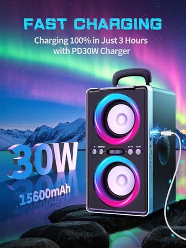YIER Bluetooth Speaker, 200W Peak Loud Stereo with Big Bass, 20H Playtime, TWS, Fast Charging, Portable Handle, Wireless Large Boombox Bocina with LED Light for Party Outdoor Backyard Camping 7