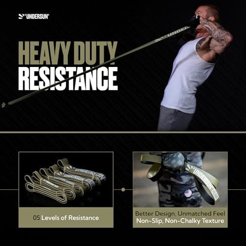 Undersun Resistance Bands for Working Out | 5-Level Heavy Duty Fitness Bands, Door Anchor, Workout Program | Camo 8