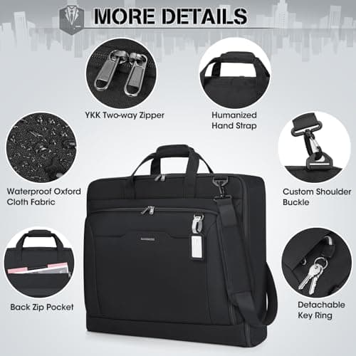RAINSMORE Garment Bags for Travel Carry On Garment Bag for Hanging Clothes, Suit Bag for Business Trips with Shoes bag & Shoulder Strap, Waterproof Foldable Suit Luggage Bag for Men Women, Black 6
