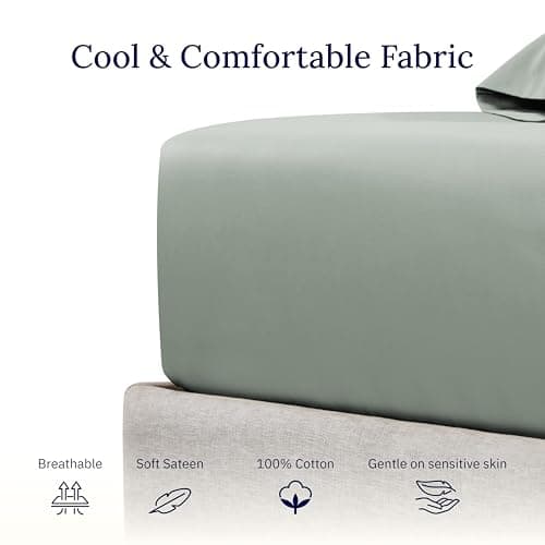 California Design Den Twin XL Bed Fitted Sheet, Soft 400 Thread Count 100% Cotton Deep Pocket Bottom Sheet, Durable Sateen Weave for Dorms (Twin XL, Sage Green) 6