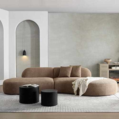 YOPENG 135.4" Curved Couch Sectional Sofa Minimalist, Comfy Upholstered Boucle Couches with Oversized Chaise, Deep Couch, Modular Modern Luxury Sofas for Living Room,Apartment, Right Facing,Camel