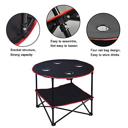 LEADALLWAY Camping Table Folding Picnic Table with 4 Cup Holders and Carrying Bags Collapsible Canvas Portable Tables Folding for BBQ Outdoor Fishing 5