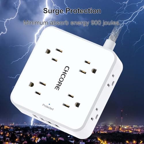 Surge Protector Power Strip - CHCORE 5Ft Braided Extension Cord with 8 Outlets with 4 USB (2 USB C) Charging Ports, Flat Plug Multi Plug Outlet Extender Charging Station for Home Office, ETL, White 6