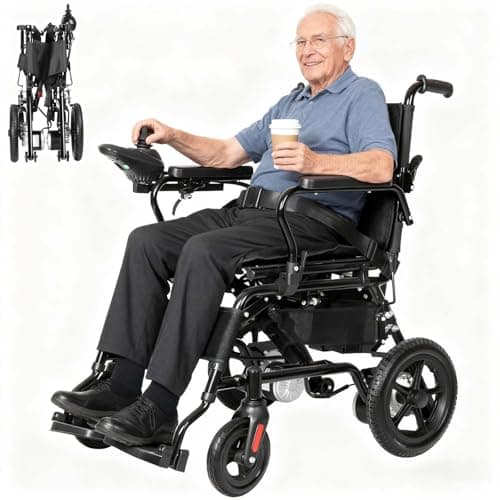Foldable Electric Wheelchairs for Adults,Electric Wheelchair for Senior,Power Wheelchair Dual 250W Motors,12.5 Miles Range,All Terrain Compact Motorized Wheelchair Rechargeable,220 Lbs Capacity,Black