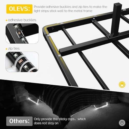 OLEVS King Size Floating Bed Frame, Metal Platform, with LED Light and Charging Station, No Box Spring Needed, Noise-Free, Easy Assembly 7