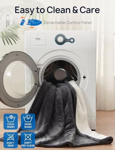 Westinghouse Electric Throw Blanket with Foot Pocket for Adults, Soft Flannel to Sherpa Heated Throw with 6 Heating Levels & 2-10 Hours Time Settings, Fast Heating & Machine Washable, 50x62, Charcoal 7