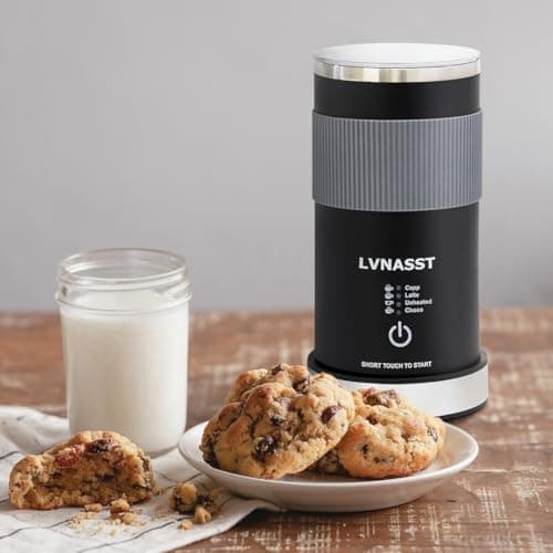 LVNASST Electric Milk Frother 4-IN-1 Hot Cold Foamer for Coffee Auto Shut-Off Milk Warmer, Non-Stick Interior Coating, 2 Whisks Black 6