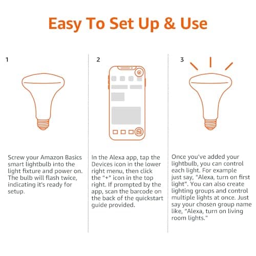 Amazon Basics Smart BR30 LED Light Bulb, Dimmable Soft White (2700K), 9W (60W Equivalent), 800LM, Works with Alexa Only, 2.4 GHz Wi-Fi, No Hub Required, 1 Pack 5