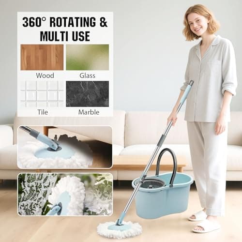 Spin Mop and Bucket with Wringer Set, 360° Spinning Mop Bucket System with 3 Microfiber Mop Replacement Heads and 50" Stainless Steel Adjustable Handle for Floor Cleaning 6