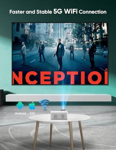 TMY Mini Projector, Native 1080P Projector with WiFi and Bluetooth, 4K Supported Portable Projector, Movie Projector Compatible with TV Stick Smartphone/HDMI/USB, indoor & outdoor use 5