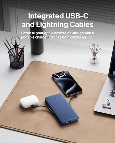 Belkin Portable Charger Power Bank for iPhone/Android - 10,000mAh, 23W Battery Pack with USB-C, Lightning Cables - Pass-Through, Charge 2 Devices, Phone, Watches, Tablets 9