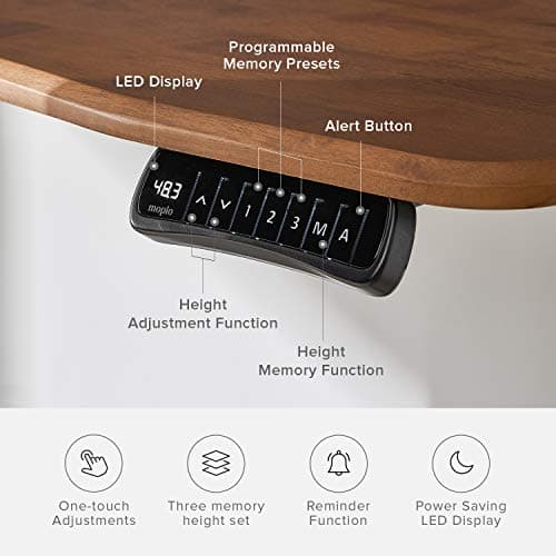 mopio Solid Wood Sterling Electric Height Adjustable Standing Desk, Sit Stand Desk Workstation, 3 Adjustable Memory Setting and Stand Alarm 100% Solid Wood (Walnut, 47") 8