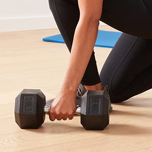 Amazon Basics Rubber Hex Dumbbell for Home Gym with Comfortable Grip, Easy to Hold, Hexagon Shape, 30 Pounds, Single, Black 6