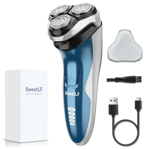 Electric Razor for Men, SweetLF Electric Shaver for Men, Rechargeable Wet Dry Shaver with Pop Up Trimmer, 100% Fully Waterproof, Cord or Cordless, Plug and Play, USB Type C Charging (White)