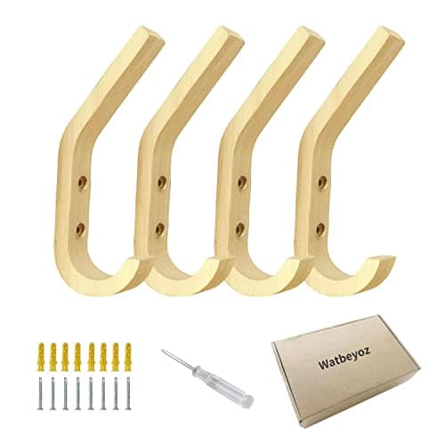 Watbeyoz Wooden Coat Hooks Wall Hooks,Natural Oak Wood Hooks Decorative Vintage Wood Wall Hooks Organizer Heavy Duty Wall Mounted Hooks for Hanging Coats, Key, Cap, Cup (4 Pack) 7