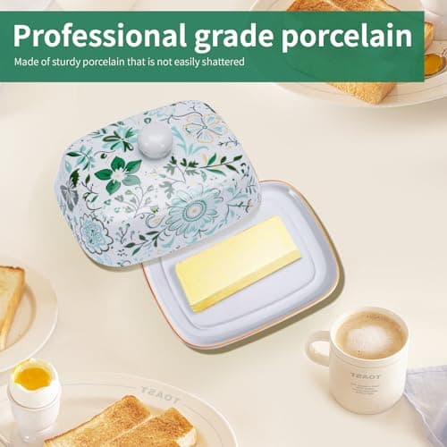 Butter Dish With Lid For Countertop-Ceramic Butter Dish with Knob Handle-Dishwasher Safe Butter Keeper&Serving Tray,Large Storage Keeper Holder for Kitchen-Elegant Gift for Women,Mothers,Housewarming 7