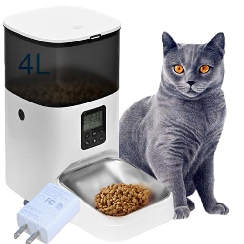 Automatic Cat Feeder, 4L Cat Food Dispenser with 10s Voice Recorder, Pet Feeder up to 8 Meals per Day, Timed Feeder with Dry Food Sealed Ring (Off White)