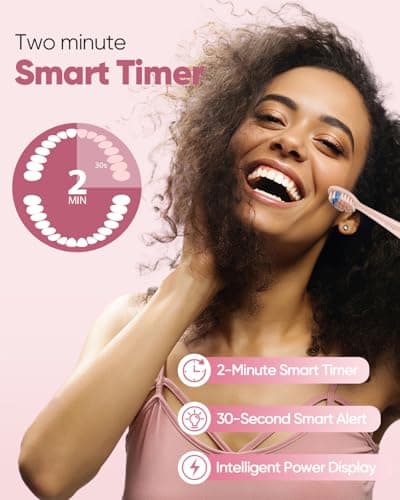 MySmile DY156 Electric Toothbrush for Adults, Rechargeable Sonic Battery Toothbrush Portable with 3 Brush Heads, 2 Mins 5 Modes Smart Timer, 45000VPM, One Charge for 60 Days - Pink 5