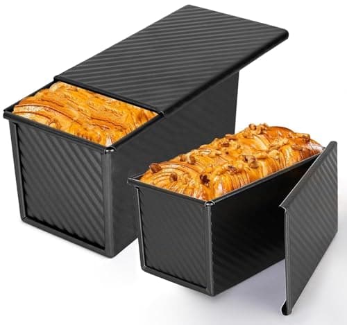 Findful 2 Pack Pullman Loaf Pan with Lid - 1 lb/0.5 lb dough capacity 2size - for loaf pans for homemade Sandwich - Non-Stick Carbon Steel Bread Baking Pan - Easy to clean slide off - Black