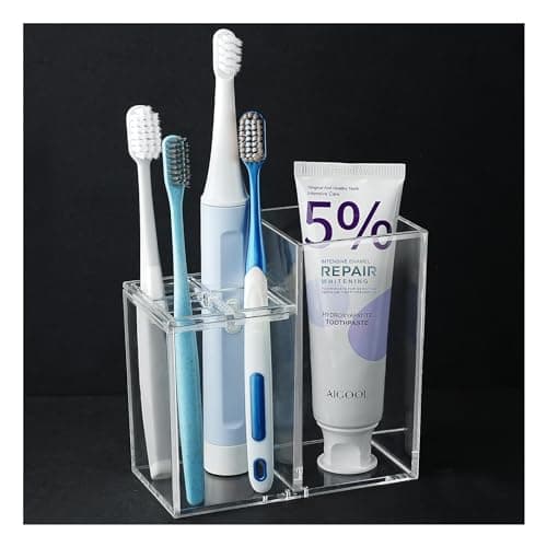 Acrylic Toothbrush Holders for Bathroom, 5 Slots Toothbrush and Toothpaste Storage Organizer Holder, Home Decor for Bathroom Accessories Organizer - Clear