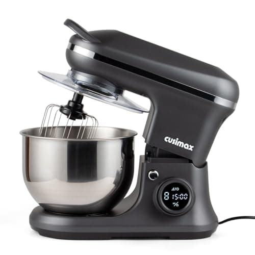 CUSIMAX Stand Mixer, Dough Mixer with Digital Switch Control Timer 15mins & 8-Speed, 5-Quart 650W kitchen Electric Mixer, Tilt-Head with handle, Dough Hook, Wire Whip & Beater, Grey