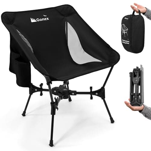 Gonex Portable Camping Chair, The 5th Gen Ultralight Compact Backpacking Foldable Lightweight Folding Chair for Outdoor Camp Hiking Beach Picnic Concert, Supports 330lbs (Black, 1 PCS)