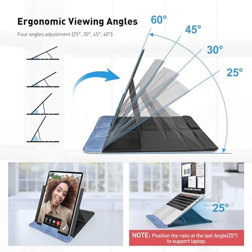 AboveTEK Portable Tablet Stand - Foldable & Ergonomic iPad Holder with 4 Viewing Angles, Patented Design Wallet Style Travel Stand for Tablets/Laptops/Phones (Blue) 4