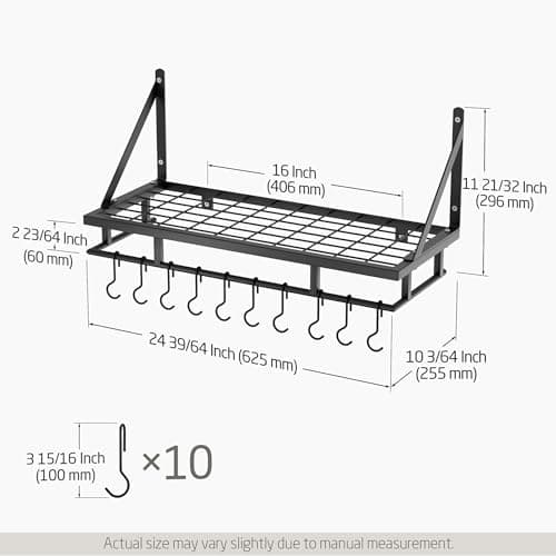 KES 24 Inch Kitchen Pot Pan Rack Wall Mounted Hanging Storage Organizer Wall Shelf With Hooks Matte Black, KUR215S60-BK 6