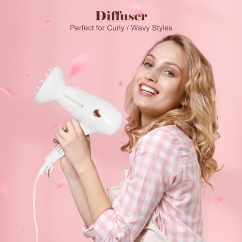 Travel Hair Dryer Mini with Diffuser&Concentrator,110~250V Dual Voltage Hair Dryer Blow Dryer Mini Size for European Travel, Portable Blow Dryers for Women and Men with EU Plug 7