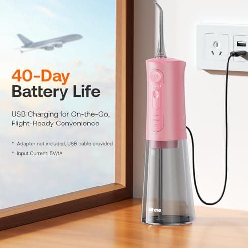 Bitvae Water Dental Flosser Teeth Picks, Cordless Portable Oral Irrigator, Powerful and Rechargeable Oral Irrigator, Brace Care, IPX7 Waterproof Water Dental Picks for Cleaning, Quartz Pink 6