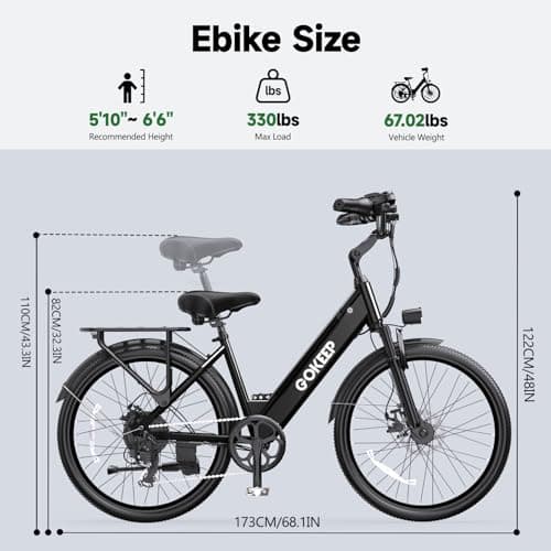 GOKEEP EP26A Step Through Electric Bike – Premium Adult E-Bike with 360° Safety, Peak Power 1000W, Shimano 7-Speed, IPX54 Waterproof Battery, and AI-Assisted Riding Modes - Black 9