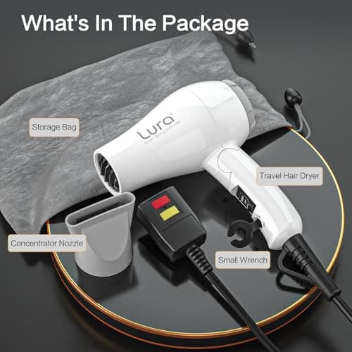 Foldable Travel Hair Dreyr Mini:Dual Voltage Small Lightweight Blow Dryer for International Travel,1200w Compact Hairdryer with Concentrator and Travel Bag(White) 5