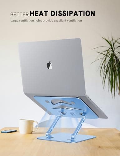 ToBeoneer Laptop Stand Adjustable Laptop Holder for Desk, Foldable Laptop Riser Portable Computer Stand Compatible with MacBook, Lenovo, HP and All Laptops up to 15.6 inches Diamond Blue 5