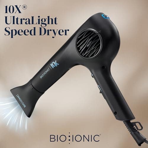 Bio Ionic 10X UltraLight Speed Hair Dryer, Blow Dryer with Adjustable Heat & Speed, Professional Hair Styling Tool for Fast, Frizz-Free Hairstyles, 1800W EcoDrive Brushless Motor 6