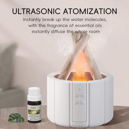 YALEDI Campfire Flame Fire Diffuser, Bonfire Aromatherapy Essential Oil Diffuser, 250ml Wood Cool Mist Humidifier for Home,Bedroom,Office, Remote Control, Auto Shut-Off, Night Light, Gift (White) 5