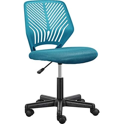 Topeakmart Armless Office Chair, Ergonomic Task Chair with Lumbar Support Adjustable Height, Modern Study Chair for Small Space, Turquoise