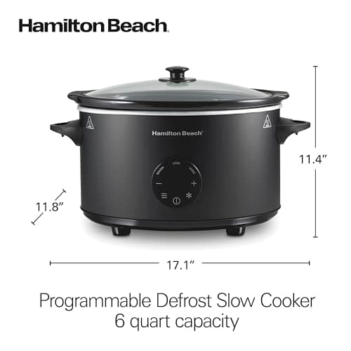 Hamilton Beach 6 Quart Set & Forget Programmable Slow Cooker with Defrost Function, Flexible Programming, Adjustable Countdown Timer, Large Dishwasher Safe Stoneware Crock and Glass Lid, Black (33765) 8