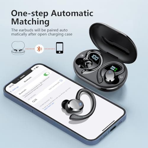 sprtoybat Wireless Earbuds, 2026 New Bluetooth 5.4 Headphones Sport Earphones with 68Hrs Playtime LED Display ENC Noise Cancelling Mic, IPX7 Waterproof Over Ear Ear Buds with Hook for Sports/Running 7
