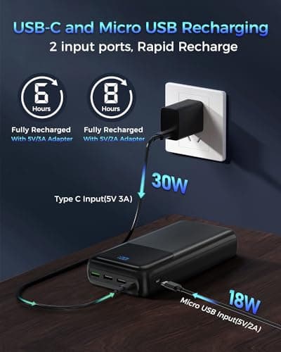 Portable Charger Power Bank 50000mAh, USB-C PD 30W and QC 4.0 Fast Charging External Battery Pack with 4 Outputs & 2 Inputs, Digital Display Phone Charger for iPhone 15/14/13/12/11, Samsung, Android 5