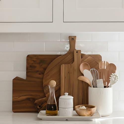 JIEMEI HOME Utensil Holder, 7.2" Large Ceramic Stable Utensil Crock for Kitchen Counter, Utensil Holder with Cork Mat, Removable Bamboo Divider for Easy, Kitchen Decor, White 6