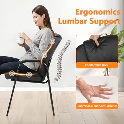 CLATINA Leather Guest Chair with Padded Arm Rest for Reception Meeting Conference and Waiting Room Side Office Home Black 4 Pack 6