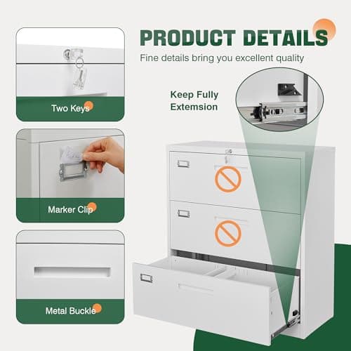 Letaya 3 Drawer File Cabinets with Lock,Metal Lateral Filing Cabinets for Home Office Organization Hanging Storage Letter/Legal/F4/A4(Assembly Required) 6